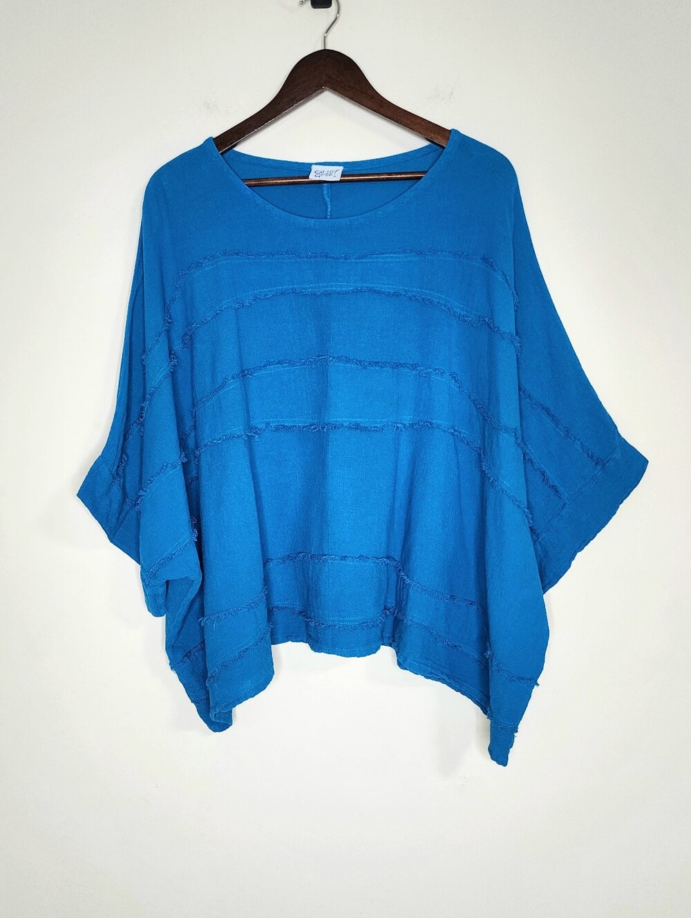 Oh My Guaze! Vibrant Blue Guazy Boxy Oversized Summer Top Sz 2 Resortwear